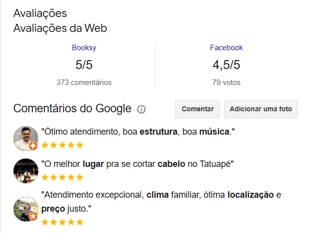 Avaliações positivas em ficha de empresa no Google