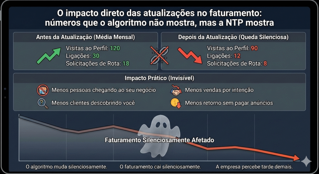 Gráfico com queda e perda de receita por não manter o Google Meu Negócio atualizado.