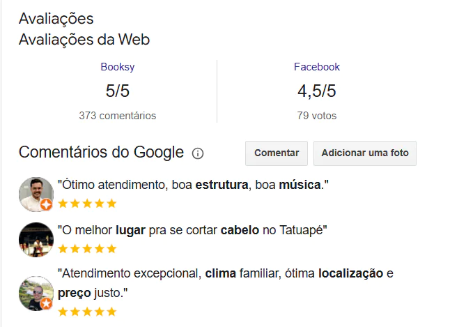 Avaliações positivas em ficha de empresa no Google